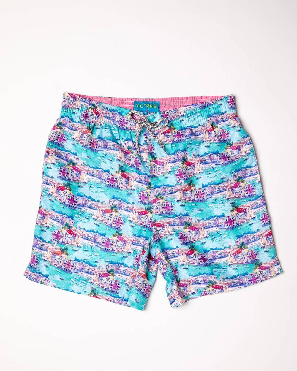 NEW MICHAEL'S SWIMWEAR men's cyclist portofino liner swim trunks in multicolored